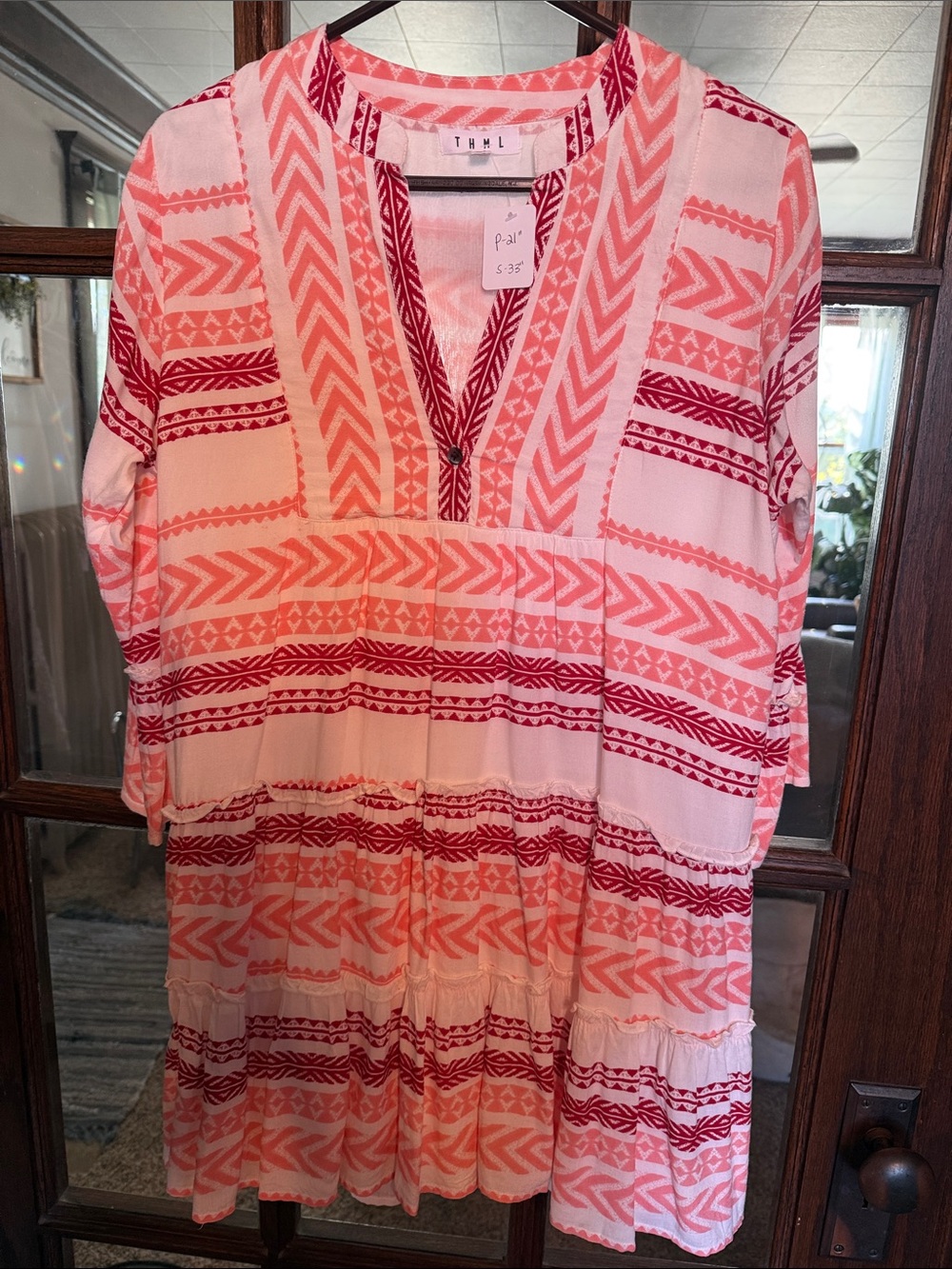 THML Pink & Coral Patterned Midi Dress